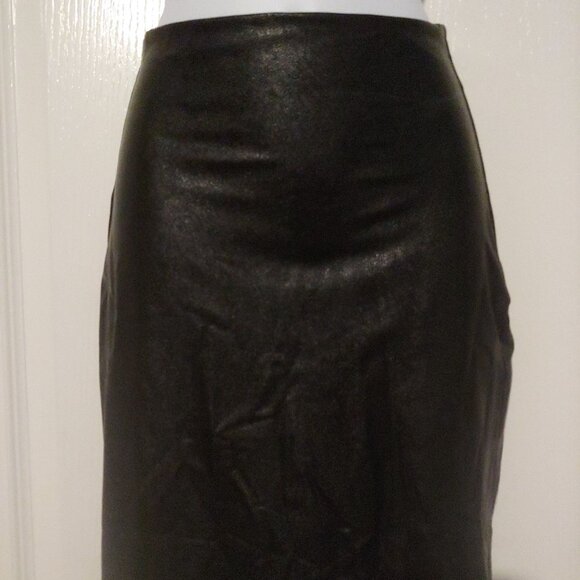 Commando Black Faux Leather Witchy Gothic Pencil Skirt W/Slit - Picture 3 of 6